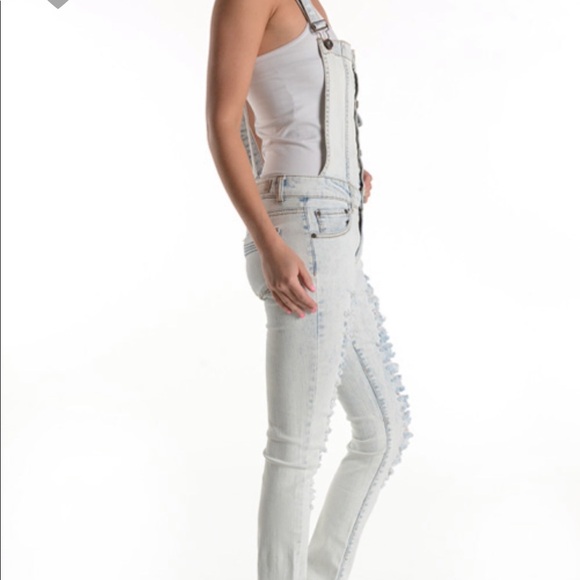 Light bleach Wash Denim Jean overalls Stretch - Picture 4 of 5